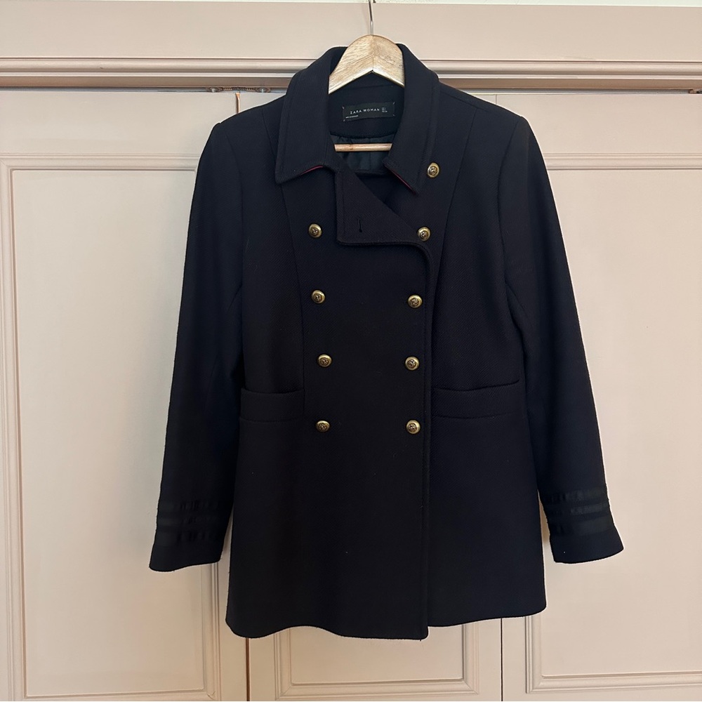 Zara Navy Double Breasted Coat